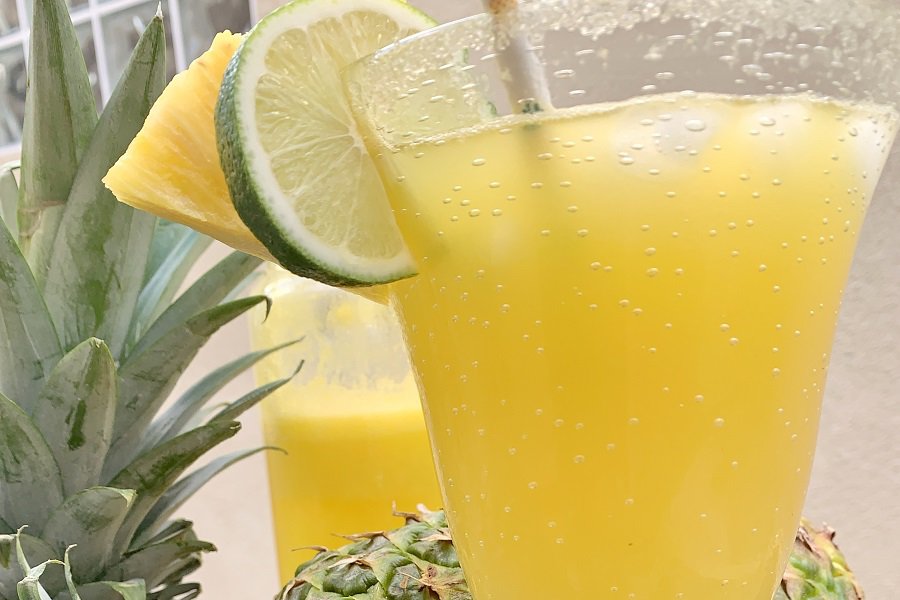 Fresh Pineapple Margarita Recipe without Triple Sec Close Up of a Margarita Garnished with a Lime