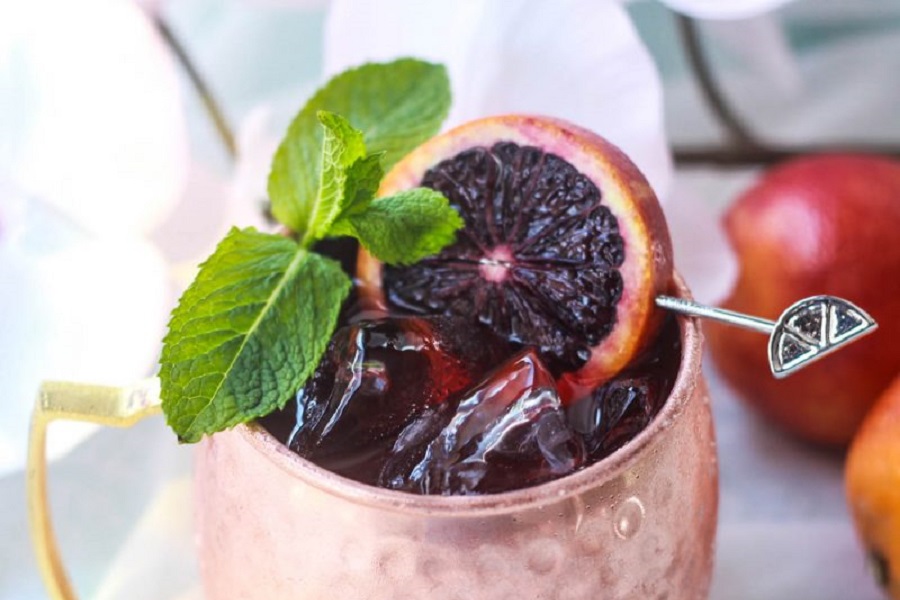 Best Boating Drinks Close Up of a Blood Orange Moscow Mule
