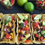 Black Bean Salsa with Avocado Recipe Overhead View of Black Bean Salsa in Taco Flats