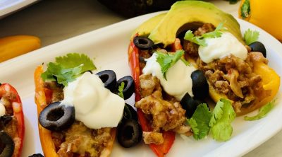 Low Carb Mini Bell Pepper Nachos Ready to Serve with Sour Cream and Other Toppings