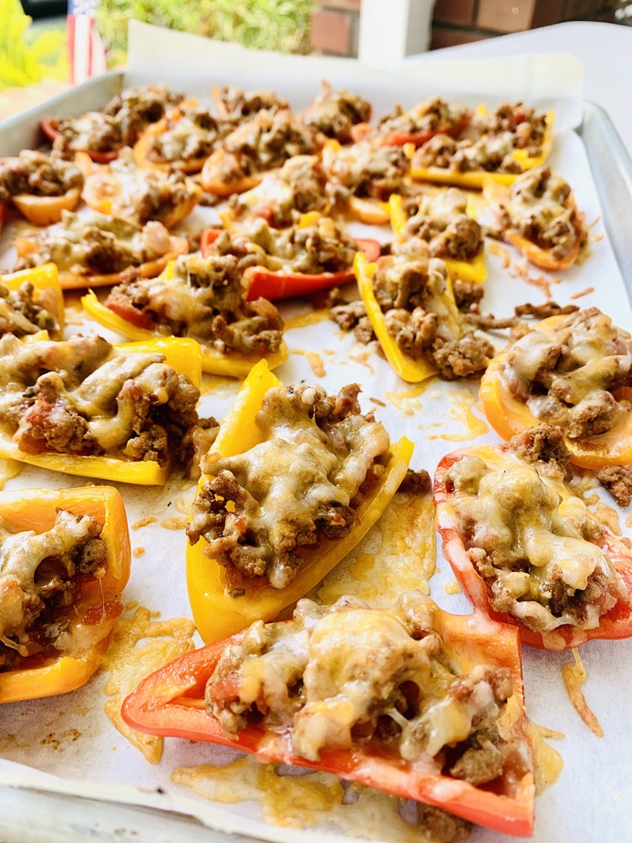 Low Carb Mini Bell Pepper Nachos on a Baking Tray