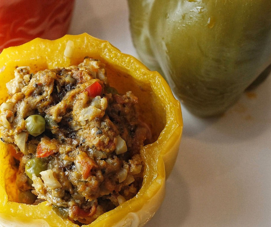 Low Carb Crock Pot Stuffed Peppers Close Up of Stuffed Peppers