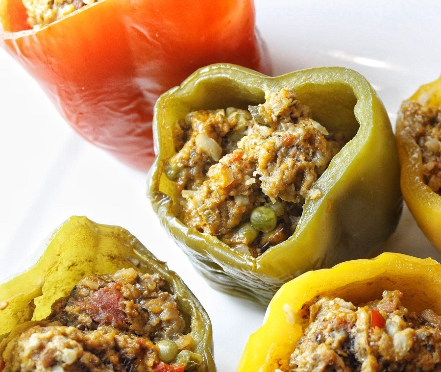 Low Carb Crock Pot Stuffed Peppers Varied Pepper on a Plate