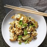 Low Carb Kung Pao Vegetables Recipe Overhead View of Kung Pao Veggies in a Bowl with Chopsticks