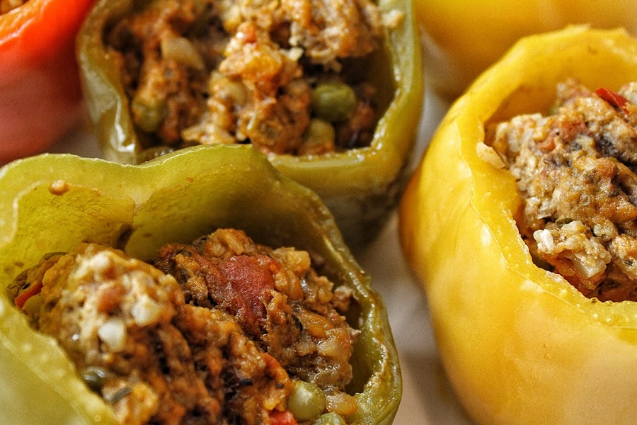 Low Carb Crock Pot Stuffed Peppers Close Up of Stuffed Peppers on a Plate
