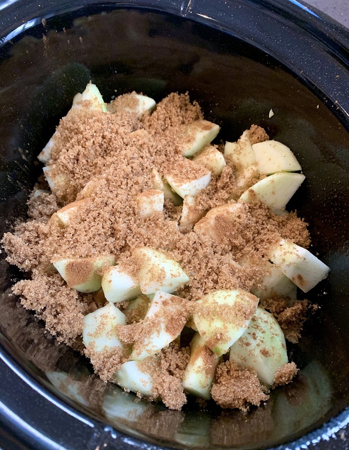 Slow Cooker Apple Crisp Recipe Ingredients in a Crockpot