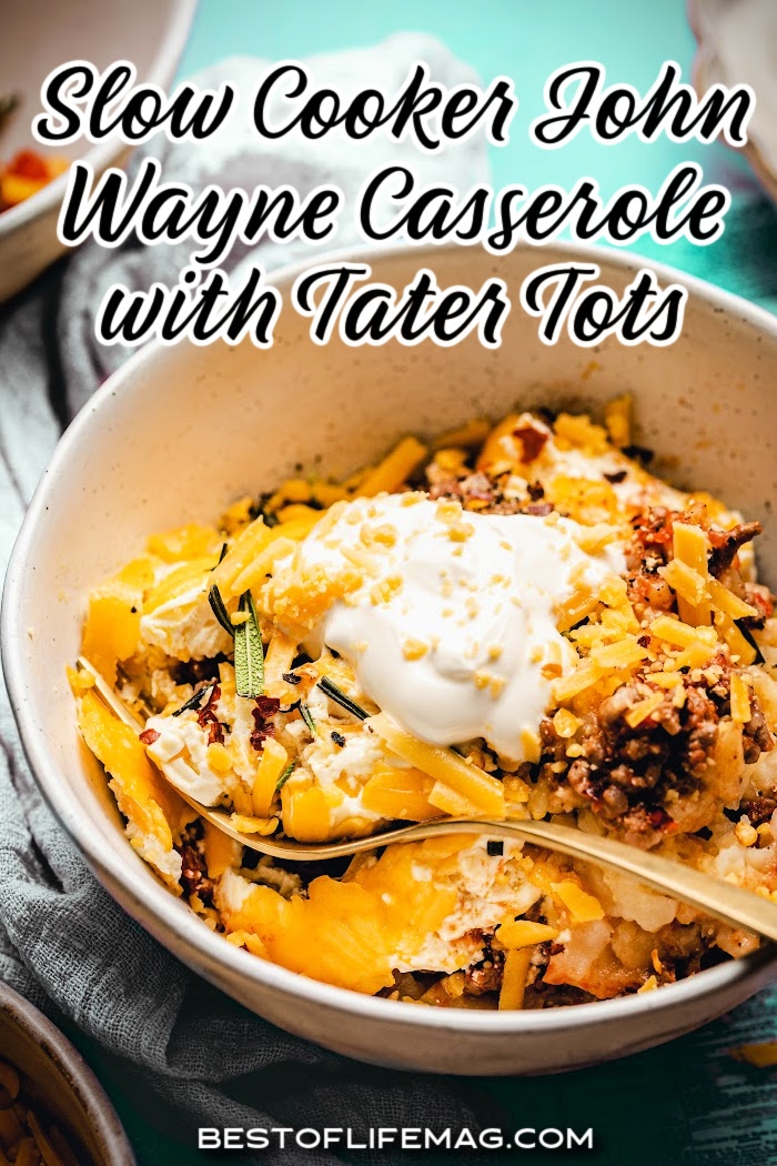 This slow cooker John Wayne casserole takes the original recipe and simplifies it for busy weeknight meals. Tater Tot Casserole with Ground Beef | Tater Tot Crockpot Recipes | Tater Tot Casserole Recipes | Slow Cooker Casserole Recipes with Beef | Crockpot Recipes with Ground Beef | Crockpot Recipes with Tater Tots | Crockpot Dinner Recipes | Easy Dinner Recipes | Crockpot Meal Planning | Easy Slow Cooker Dinner Recipe via @amybarseghian