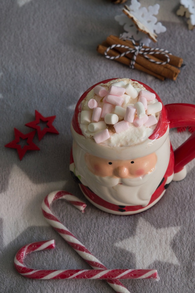 Slow Cooker Spiked Peppermint Hot Chocolate Recipes Cup Shaped Like Santa Filled with Hot Chocolate