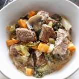 Crockpot Low Carb Beef Stew in a White Bowl