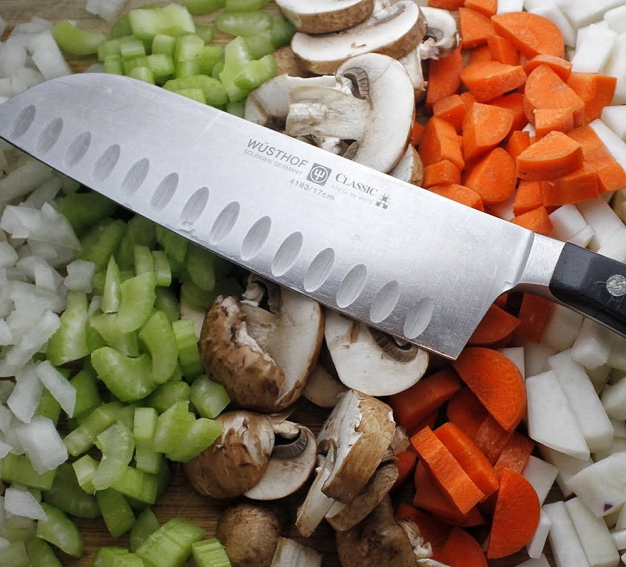 Crockpot 2B Mindset Beef Stew Knife Laying On Top of Ingredients
