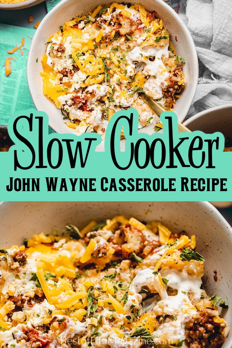 This slow cooker John Wayne casserole takes the original recipe and simplifies it for busy weeknight meals. Tater Tot Casserole with Ground Beef | Tater Tot Crockpot Recipes | Tater Tot Casserole Recipes | Slow Cooker Casserole Recipes with Beef | Crockpot Recipes with Ground Beef | Crockpot Recipes with Tater Tots | Crockpot Dinner Recipes | Easy Dinner Recipes | Crockpot Meal Planning | Easy Slow Cooker Dinner Recipe via @amybarseghian