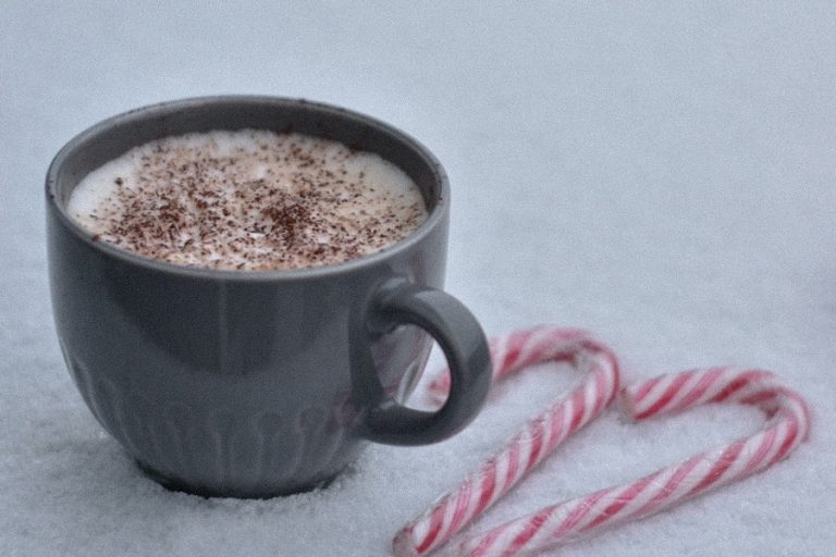 Slow Cooker Spiked Peppermint Hot Chocolate Recipes a Cup of Hot Chocolate in the Snow with Candy Canes Next to it