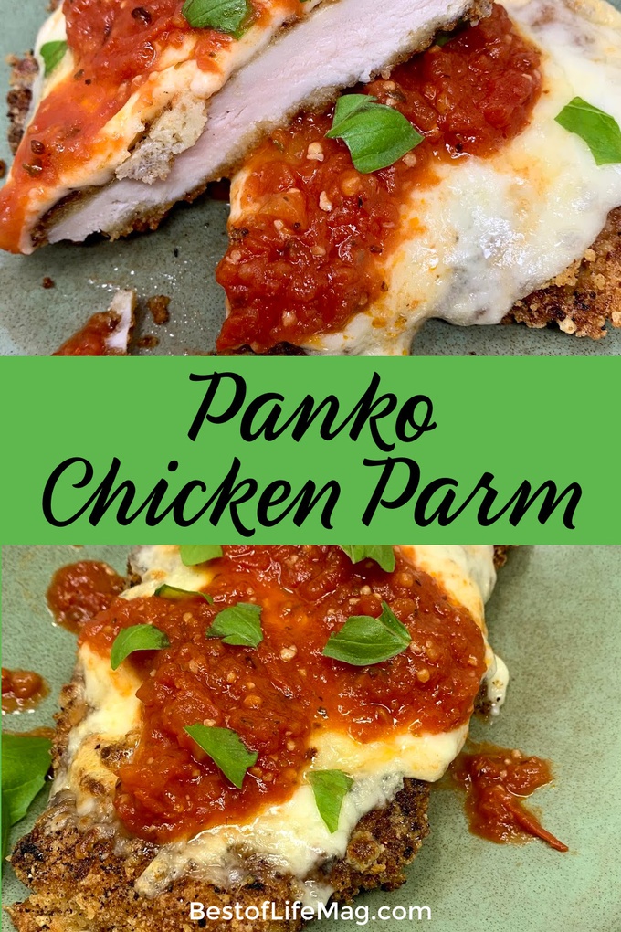 A panko chicken parmesan recipe is an easy dinner recipe that the entire family will love. It is also perfect for a nice date night. Date Night Recipes | Recipes for Two | Family Dinner Recipes | Chicken Recipes | Italian Chicken Recipes | Chicken Parmesan Pasta | Chicken Dinner Recipes #chicken #recipe via @amybarseghian