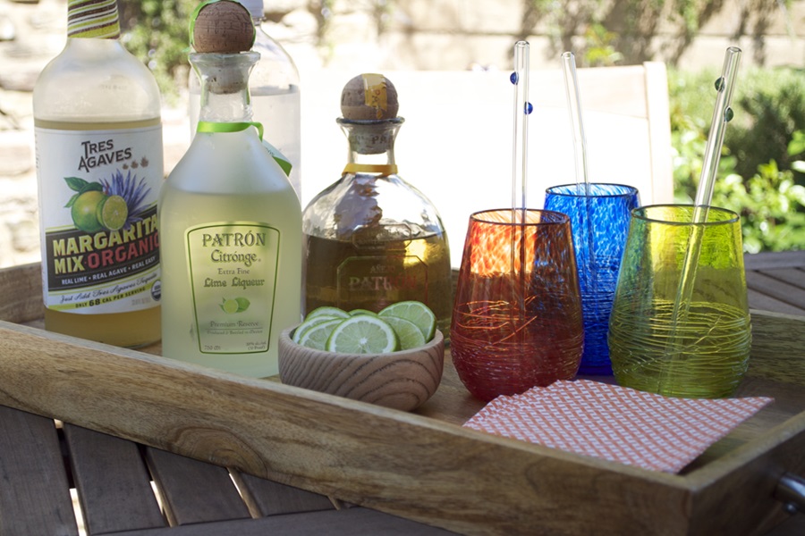 Perfect Lime Patron Margarita Recipe Ingredients on a Serving Tray