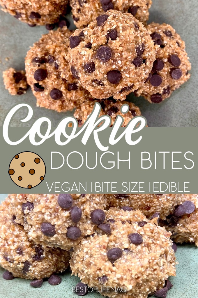 Edible cookie dough bites are the perfect bite sized treat! They easily satisfy a sweet tooth and are an easy dessert for kids to make! Vegan Edible Cookie Dough | Cookie Dough Healthy | Eat Pastry Vegan Cookie Dough | Edible Cookie Dough Balls | Edible Cookie Batter | Recipes for Parties | Snack Recipes | Healthy Snack Ideas #cookiedough #partyrecipes via @amybarseghian