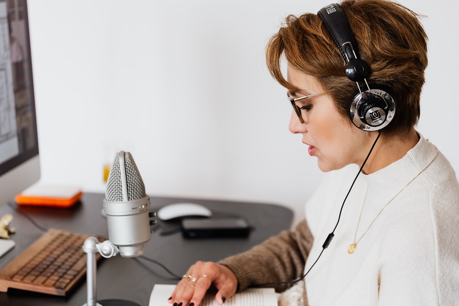 Amazon Echo Show a Woman Recording an Audio Book