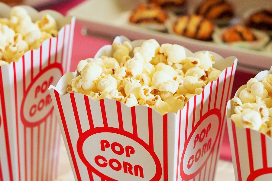 Amazon Echo Show Close Up of a Small Popcorn Bucket Filled with Popcorn