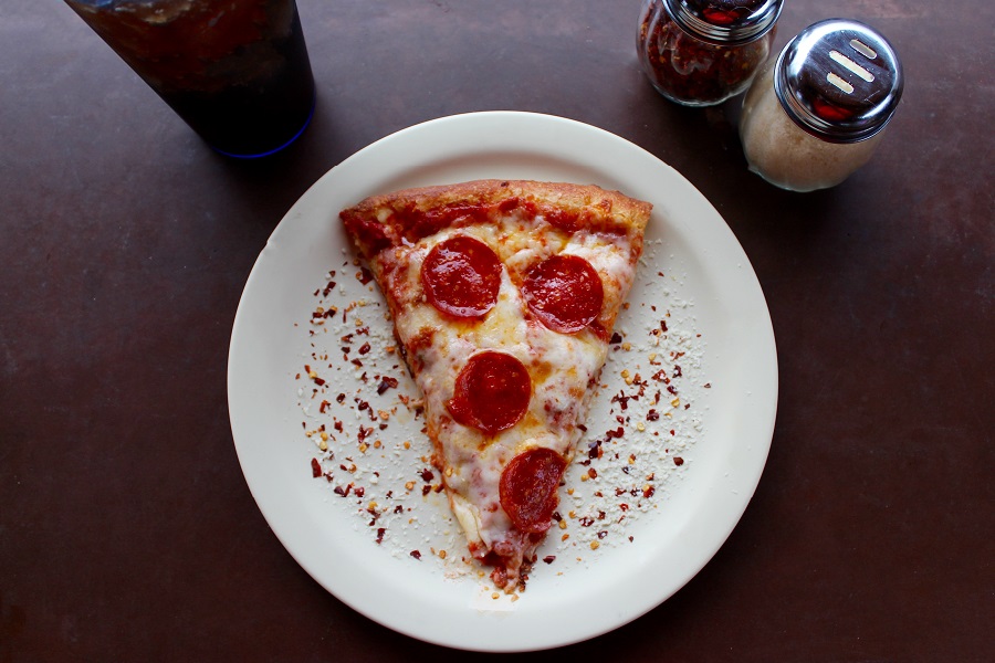 Amazon Echo Show Overhead View of a Slice of Pepperoni Pizza on a Plate