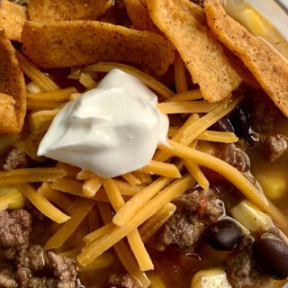 Crockpot Taco Soup Recipe Close Up of a Bowl of Taco Soup