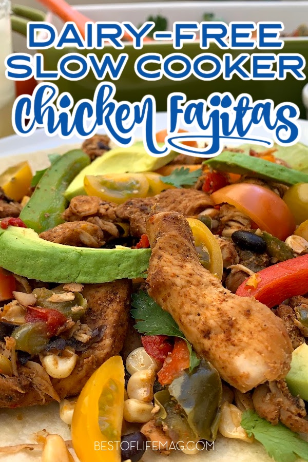 These dairy free slow cooker chicken fajitas have an extra kick of flavor, so you won't feel like you are missing a thing without cheese! Healthy Crockpot Recipes | Slow Cooker Recipes | Dairy Free Crockpot Recipes | Chicken Fajitas Recipe | Healthy Dinner Recipe | Crockpot Recipes with Chicken | Dairy Free Mexican Recipes | Healthy Fajita Ideas | Easy Dinner Recipes | Crockpot Family Dinner Recipes via @amybarseghian