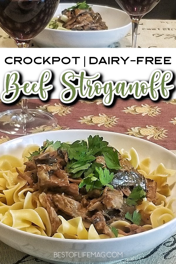 Dairy free dieters and allergy sufferers rejoice; this crock pot dairy free beef stroganoff recipe is made for you and so easy to add to your weekly meal plan. Plus, it comes with an Instant Pot conversion! Dairy Free Crockpot Recipes | Dairy Free Instant Pot Recipes | Easy Instant Pot Recipes | Easy Crockpot Recipes #dairyfree #crockpot #InstantPot #stroganoff