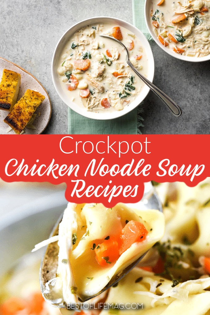 Crockpot chicken noodle soup recipes are not only easy but will provide you with a fresh bowl of soup that everyone will enjoy. The extra bonus? They reheat perfectly for leftovers! Slow Cooker Creamy Chicken Soup | Crockpot Chicken Vegetable Soup | Slow Cooker Recipes with Chicken | Crockpot Recipes with Chicken | Crockpot Soup Recipes | Slow Cooker Chicken Soup Whole Chicken #chickensoup #crockpotrecipes