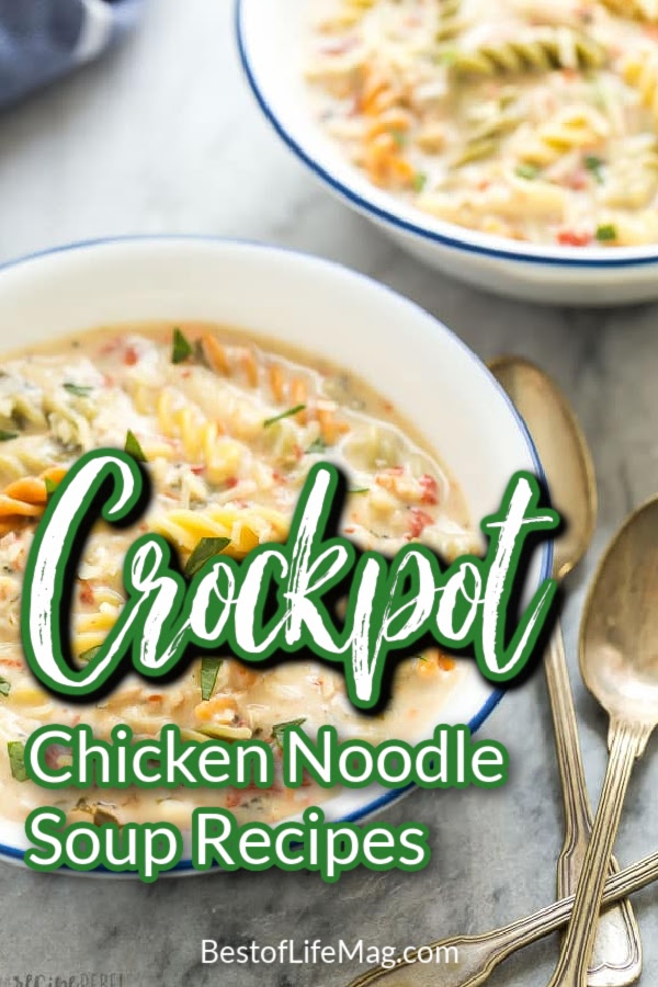 Crockpot chicken noodle soup recipes are not only easy but will provide you with a fresh bowl of soup that everyone will enjoy. The extra bonus? They reheat perfectly for leftovers! Slow Cooker Creamy Chicken Soup | Crockpot Chicken Vegetable Soup | Slow Cooker Recipes with Chicken | Crockpot Recipes with Chicken | Crockpot Soup Recipes | Slow Cooker Chicken Soup Whole Chicken #chickensoup #crockpotrecipes