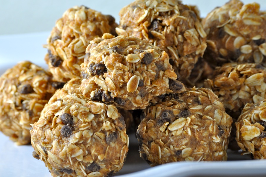 Peanut Butter Oatmeal Balls Stacked in a Pile