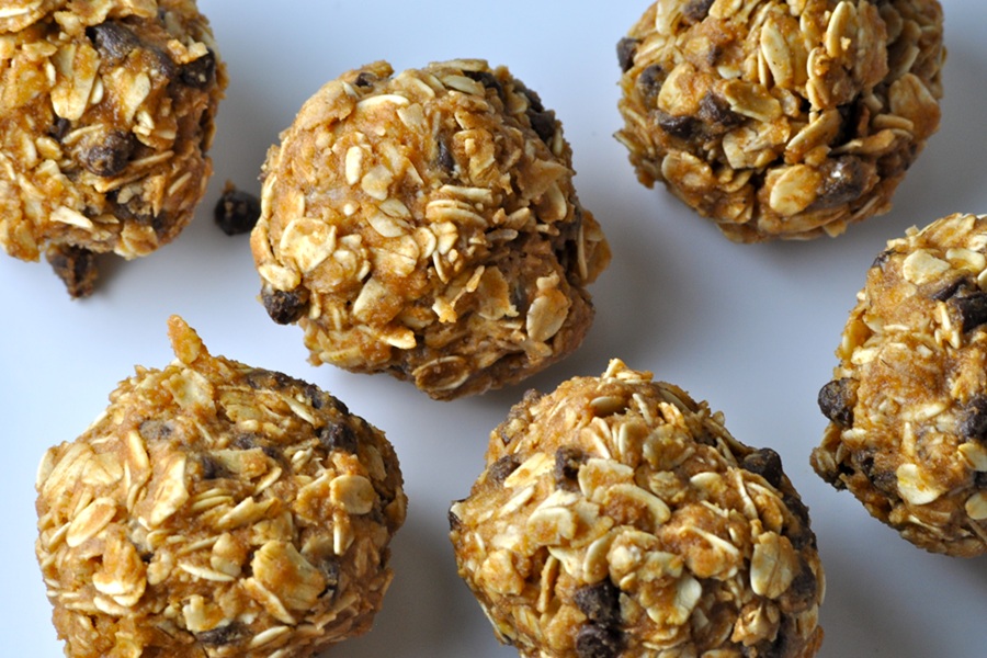 Peanut Butter Oatmeal Balls on Parchment Paper