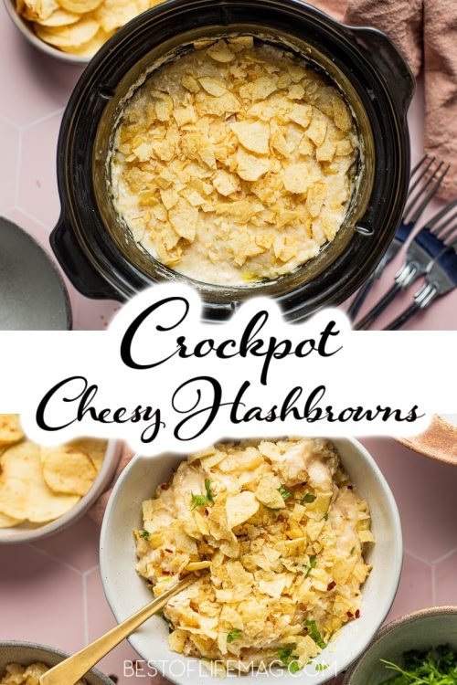 This recipe for Crockpot cheesy hashbrowns is the perfect cheesy potatoes side dish. Plus, they're so easy to make you'll love making them too! Breakfast Recipes | Healthy Recipes | Side Dish Recipes | Crockpot Breakfast Recipes | Crockpot Potato Recipes | Healthy Breakfast Recipes | Homemade Hashbrowns | Breakfast Potatoes #breakfastrecipes #crockpot