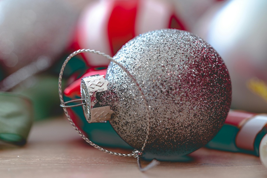 Cranberry Margarita Recipes Close Up of a Silver Glitter Ornament