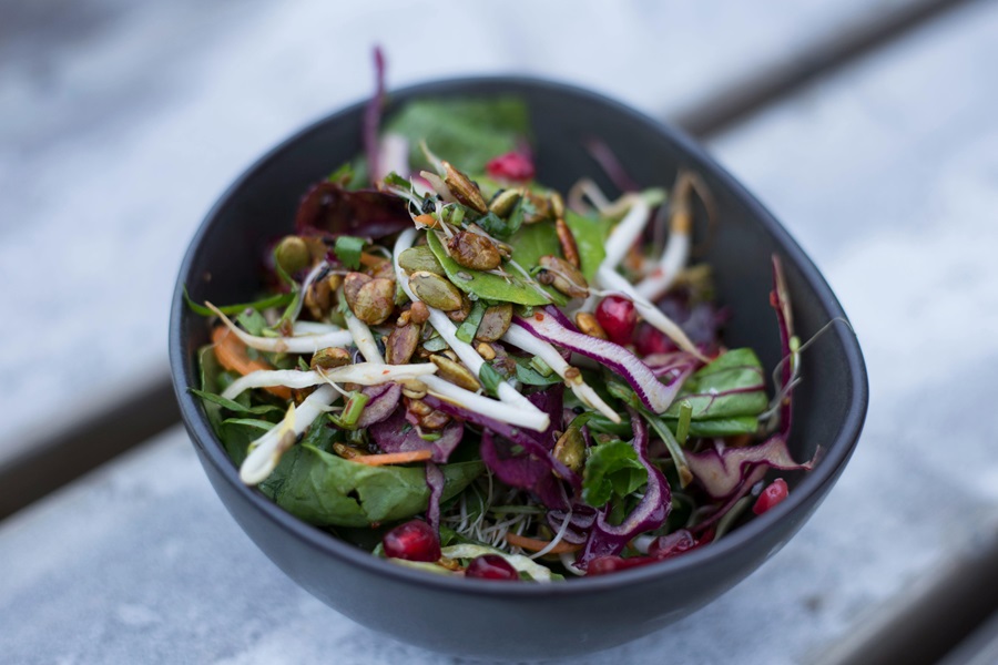 Dairy Free Salad Recipes Close Up of a Black Bowl Filled with Salad