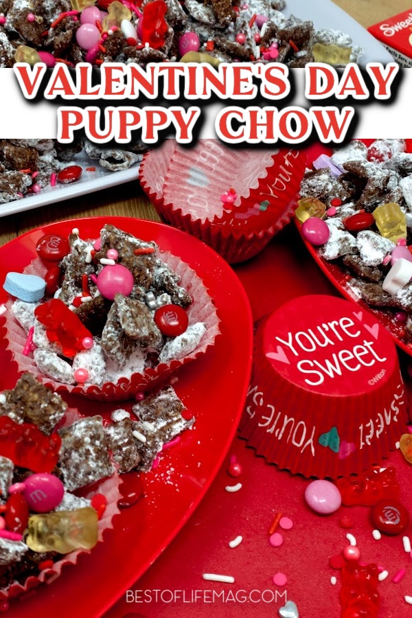 This easy puppy chow Chex Mix recipe with chocolate is one that everyone enjoys and you can easily adapt the colors for any holiday or occasion. Dessert Recipes | Snack Recipes | Chex Mix Recipes | Muddy Buddies Recipes | Snacks for Kids | Holiday Snacks | Puppy Chow Recipes | Valentine's Day Desserts | Holiday Puppy Chow | Party Recipes | Valentine's Party Food Ideas #dessertrecipes #valentinesday