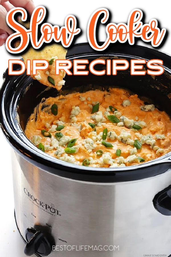 These slow cooker dips will make your life so much easier. You can whip them up ahead of time, turn them on before the party, and forget all the stress! Crockpot Recipes | Crockpot Party Recipes | Slow Cooker Party Recipes | Recipes for Parties | Dip Recipes | Party Recipes | Veggie Dip Recipes | Buffalo Dip Recipes | Dip for Finger Foods | Chees Dip Recipes | Cheesy Recipes for Parties #crockpotrecipes #partydips