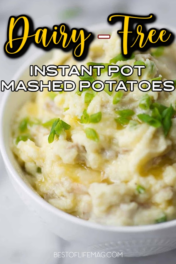These dairy free instant pot mashed potato recipes are easy to make and filled with flavor. They are perfect for a weeknight dinner and are an easy party side dish, too. Instant Pot Side Dishes | Instant Pot Holiday Recipes | Dinner Party Recipes | Easy Side Dish Recipes | Dairy Free Side Dishes | Dairy Free Instant Pot Recipes | Instant Pot Recipes Without Dairy | Instant Pot Recipes with Potatoes #dairyfree #instantpotrecipes via @amybarseghian