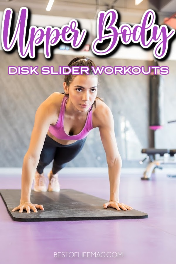 Upper body disk slider workouts will challenge you to use even more strength in your workout and help you tone your upper body with low impact exercises. Upper Body Workouts | Workouts for Men |Workouts for Women | At Home Workouts | Toning Workouts #workouts #athomeworkouts via @amybarseghian