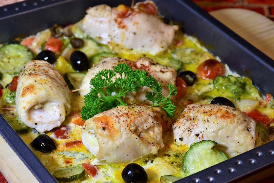 Tips for a Low Carb Diet Close Up of Baked Chicken Thighs Covered in a Green Sauce