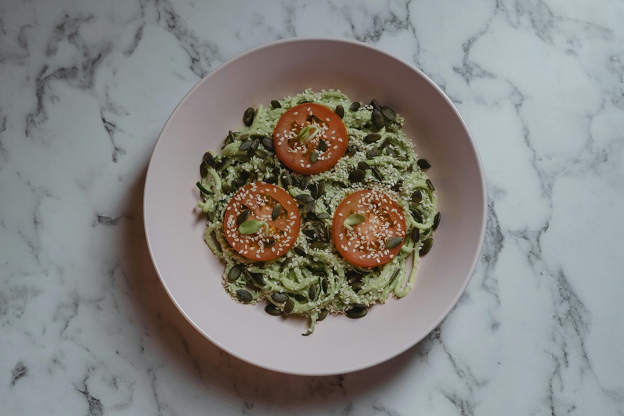 Tips for a Low Carb Diet a Bowl of Zoodles with Three Slices of Tomatoes