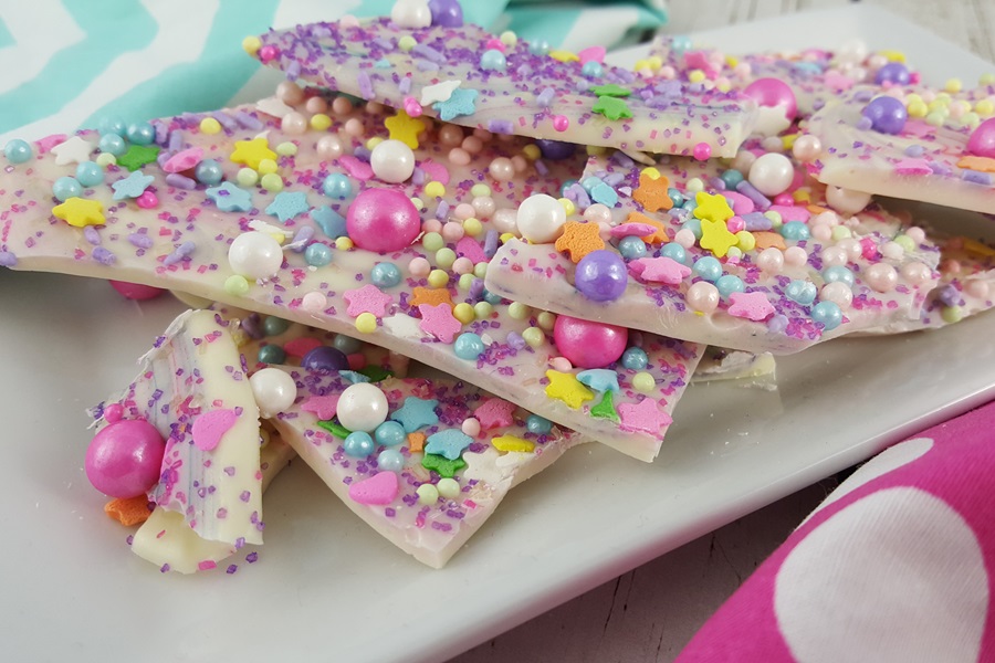 Unicorn Bark Recipe Close Up of Bark on a Serving Platter