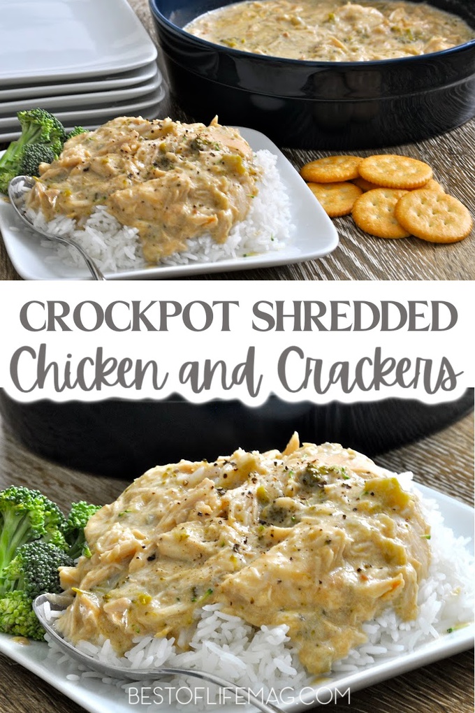 This Shredded Chicken and Crackers Recipe with Ritz crackers for the crockpot tastes great, is easy to make, AND requires five ingredients or less. Healthy Recipes | Dinner Recipes | Family Dinner Ideas | Health Recipes | Crockpot Recipes | Slow Cooker Recipes #slowcooker #crockpot via @amybarseghian