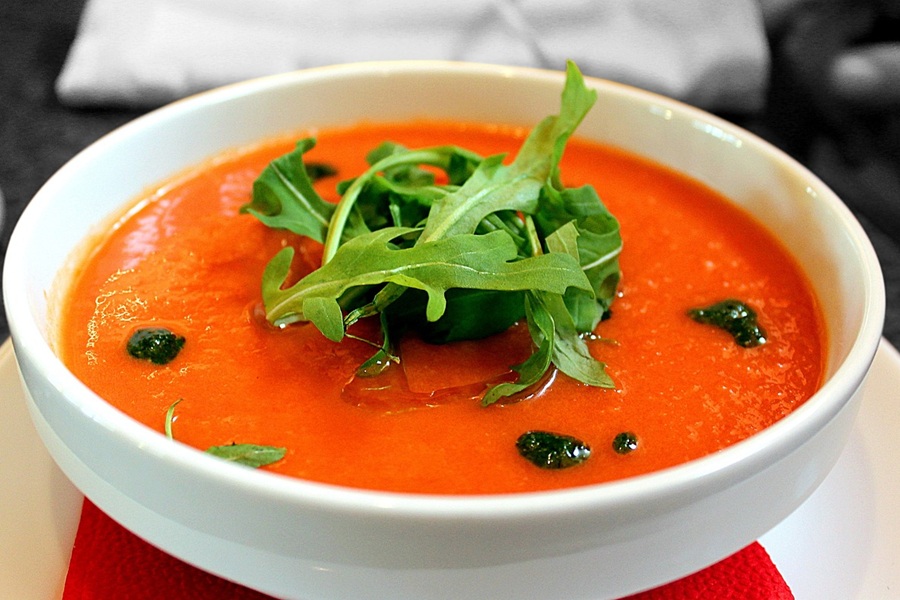 Low Carb Fat Burning Soup Recipes a Bowl of Red Soup with Arugula On Top