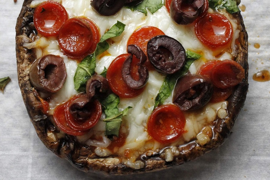 Easy Healthy Mushroom Pizza Recipe Close Up of Half a Portobello Mushroom Pizza