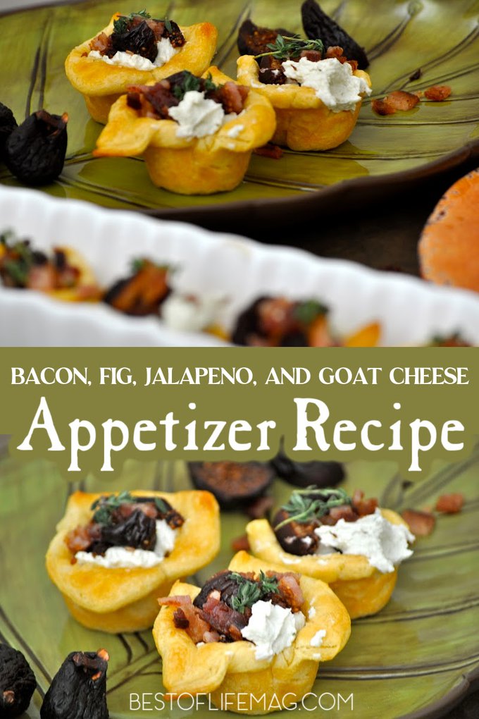 Impress guests with these delectable bacon, fig, and jalapeno goat cheese pastry cups during a party or an evening together in your home! Holiday Recipes | Recipes for Holiday Parties | Puff Pastry Recipes | Recipes with Puff Pastries | Recipes with Figs | Bacon Appetizer Recipes | Party Recipes with Bacon #appetizerrecipes #partyrecipes