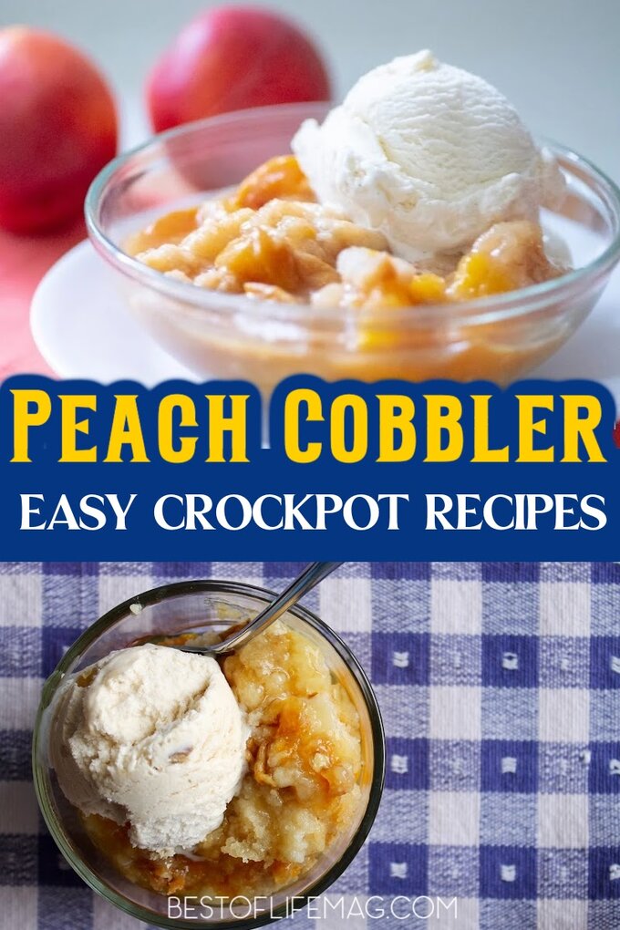 Crockpot peach cobbler recipes are easy slow cooker dessert recipes that work perfectly as party desserts or holiday snacks. Southern Peach Cobbler | Peach Cobbler with Oatmeal | Peach Cobbler with Canned Peaches | Peach Cobbler Pie | Old Fashioned Peach Cobbler | Crockpot Dessert Recipes | Slow Cooker Peach Cobbler Recipes #crockpot #dessert via @amybarseghian