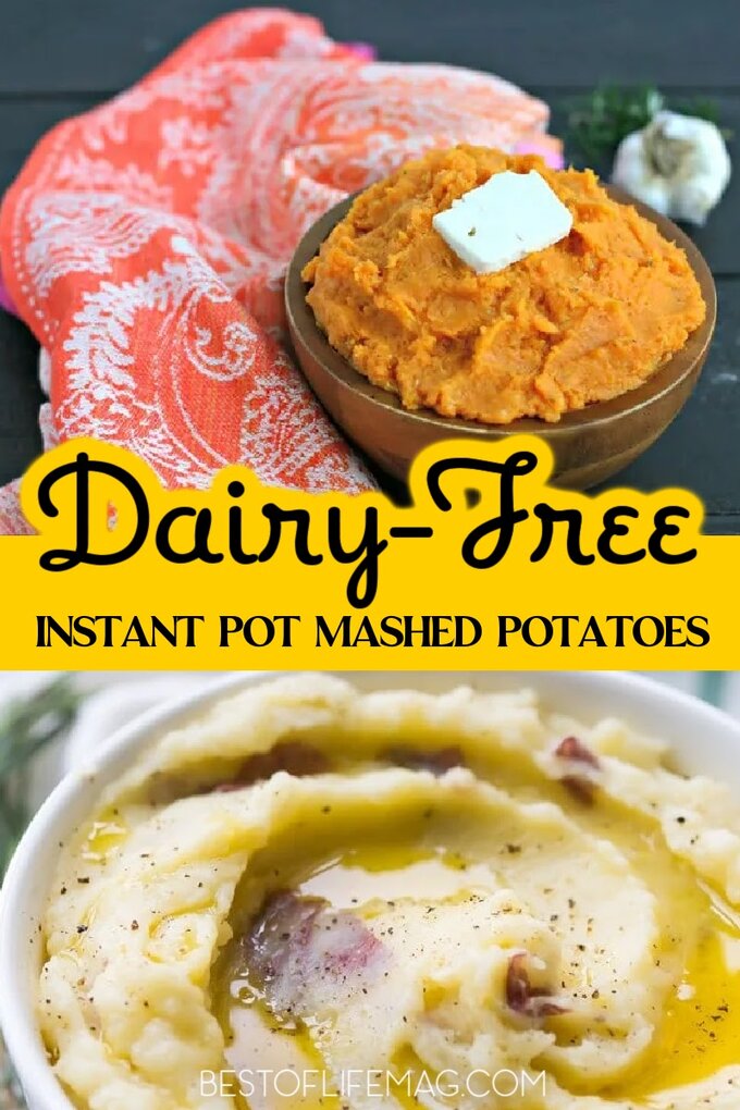 These dairy free instant pot mashed potato recipes are easy to make and filled with flavor. They are perfect for a weeknight dinner and are an easy party side dish, too. Instant Pot Side Dishes | Instant Pot Holiday Recipes | Dinner Party Recipes | Easy Side Dish Recipes | Dairy Free Side Dishes | Dairy Free Instant Pot Recipes | Instant Pot Recipes Without Dairy | Instant Pot Recipes with Potatoes #dairyfree #instantpotrecipes via @amybarseghian