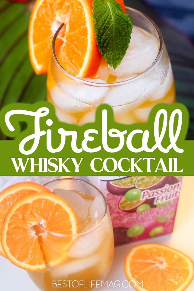This Fireball Whisky cocktail with passion fruit brings out the best in Fireball with a fruit infusion that will put the fire-breathing dragon to rest. Fireball Cocktail Recipes | Drink Recipes with Fireball | Cocktail Recipes for a Crowd | Party Recipes | Drinks for Parties | Drinks with Whisky | Whisky Cocktail Recipes #fireballwhisky #cocktailrecipe