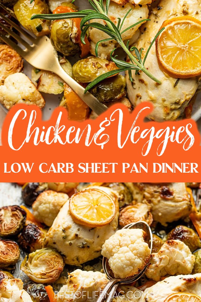 Meal prep is simple with the easy preparation of this low carb chicken and veggies sheet pan dinner recipe for a healthy dinner. Chicken Sheet Pan Dinner |  Healthy Dinner Recipes | Easy Recipes with Chicken | Sheet Pan Meals | Low Carb Chicken Recipes | Weight Loss Recipes | Recipes with Leftovers  #lowcarb #easyrecipe