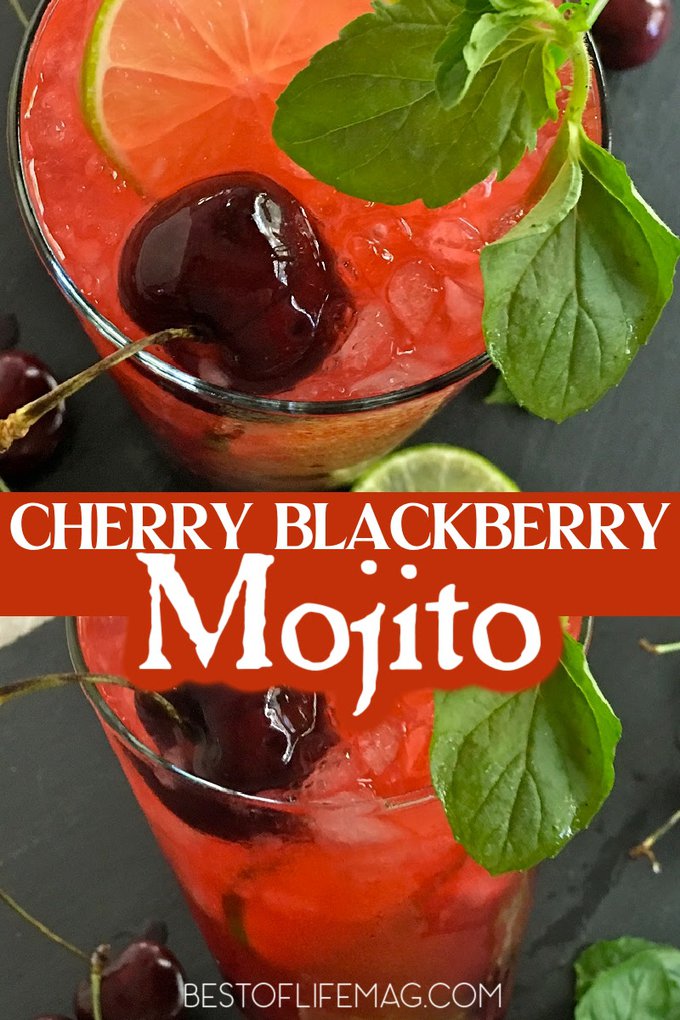 Beautiful and filled with flavor, this blackberry mojito recipe with cherries is perfect for parties or just a cocktail at home alone. Cocktail Recipe | Drinks for Adults | Cocktails with Blackberries | Cocktails with Cherries | Cherry Mojito Recipe | Blackberry Mojito Recipe #mojitos #cocktailrecipe via @amybarseghian