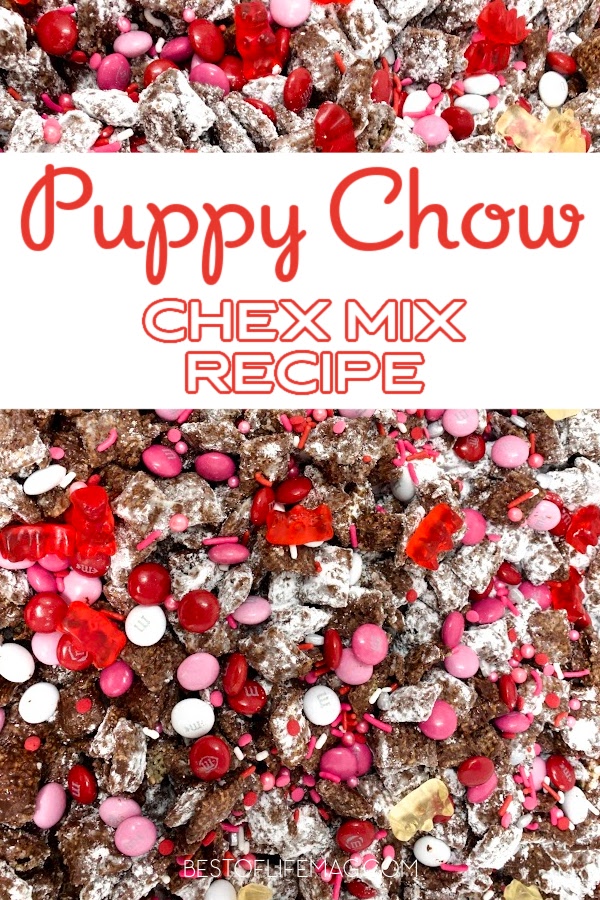 This puppy chow Chex Mix recipe with chocolate is one that everyone enjoys, and you can easily adapt the colors for any holiday or occasion. Dessert Recipes | Snack Recipes | Chex Mix Recipes | Muddy Buddies Recipes | Snacks for Kids | Holiday Snacks | Puppy Chow Recipes | Valentines Day Desserts | Holiday Puppy Chow | Party Recipes | Valentine's Party Food Ideas | Easy Snack Recipes | Valentines Day Snacks #dessertrecipes #valentinesday