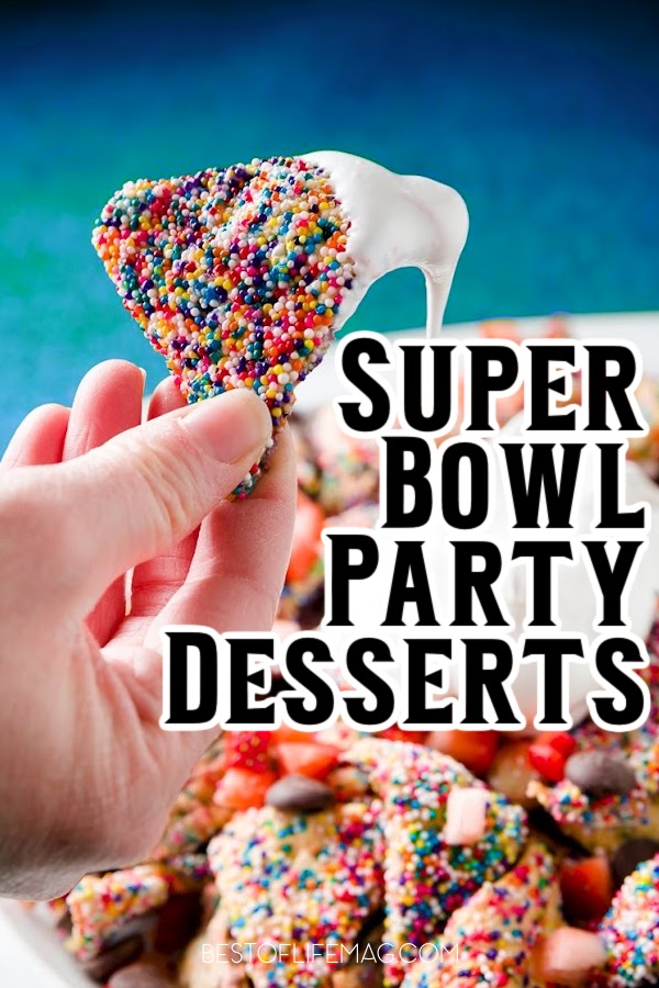 Super Bowl Party desserts are a great way to amp up the party and keep guests happy during the big game. Super Bowl Party Recipes | Super Bowl Dessert Recipes | Super Bowl Snack Recipes | Desserts for Super Bowl Parties | Football Recipes | Game Day Recipes | Party Food | Party Planning Recipes | Football Game Food | Easy Desserts for Game Day | Snack Recipes for Football Parties #superbowlparty #dessertrecipes via @amybarseghian